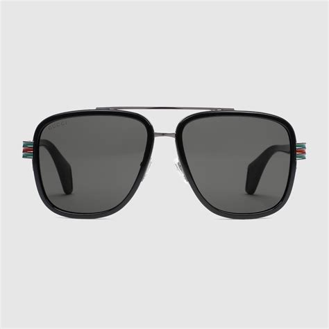 gucci style 558263|Black Acetate Aviator Sunglasses With Grey Lens .